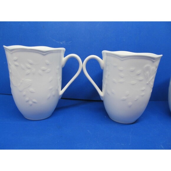 Lenox Butterfly Meadow Cloud White Embossed Butterflies And Leaves Mugs Set of 3 - Picture 7 of 16